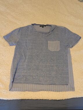 Society Light Blue Short-Sleeve Layered Tee with Striped Pocket